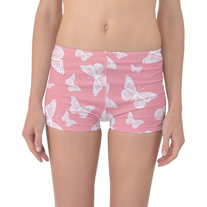 Pink and White Butterflies Reversible Boyleg Bikini Bottoms