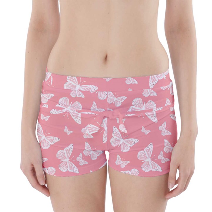 Pink and White Butterflies Boyleg Bikini Wrap Bottoms