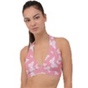 Pink and White Butterflies Halter Plunge Bikini Top View1