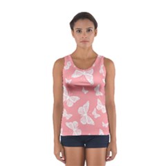 Pink And White Butterflies Sport Tank Top  by SpinnyChairDesigns