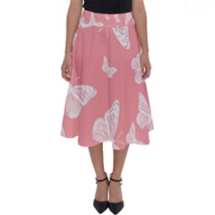 Pink And White Butterflies Perfect Length Midi Skirt by SpinnyChairDesigns