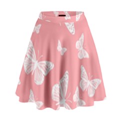 Pink And White Butterflies High Waist Skirt by SpinnyChairDesigns