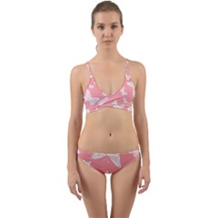 Pink And White Butterflies Wrap Around Bikini Set by SpinnyChairDesigns