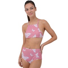 Pink And White Butterflies High Waist Tankini Set by SpinnyChairDesigns