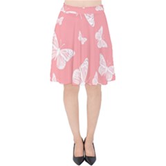 Pink And White Butterflies Velvet High Waist Skirt by SpinnyChairDesigns