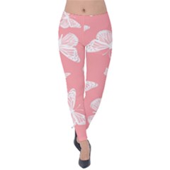 Pink And White Butterflies Velvet Leggings by SpinnyChairDesigns