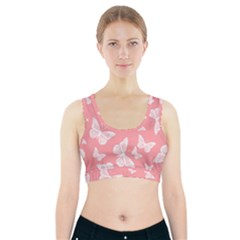 Pink And White Butterflies Sports Bra With Pocket by SpinnyChairDesigns