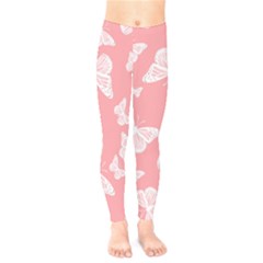 Pink And White Butterflies Kids  Leggings by SpinnyChairDesigns