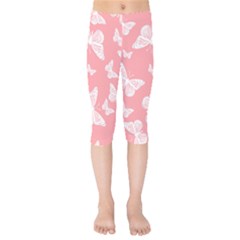 Pink And White Butterflies Kids  Capri Leggings  by SpinnyChairDesigns