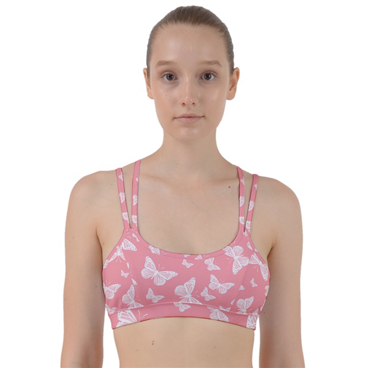 Pink and White Butterflies Line Them Up Sports Bra