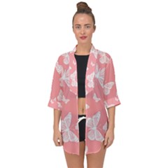 Pink And White Butterflies Open Front Chiffon Kimono by SpinnyChairDesigns