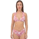 Pink and White Butterflies Double Strap Halter Bikini Set View1