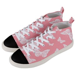 Pink And White Butterflies Men s Mid-top Canvas Sneakers by SpinnyChairDesigns