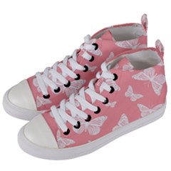 Pink And White Butterflies Women s Mid-top Canvas Sneakers by SpinnyChairDesigns