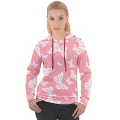 Pink And White Butterflies Women s Overhead Hoodie