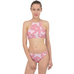 Pink And White Butterflies Racer Front Bikini Set by SpinnyChairDesigns