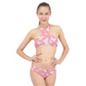 Pink and White Butterflies High Neck Bikini Set View1