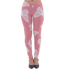 Pink And White Butterflies Lightweight Velour Leggings by SpinnyChairDesigns