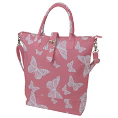 Pink And White Butterflies Buckle Top Tote Bag by SpinnyChairDesigns