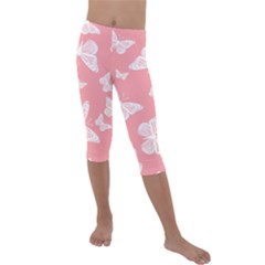 Pink And White Butterflies Kids  Lightweight Velour Capri Leggings  by SpinnyChairDesigns