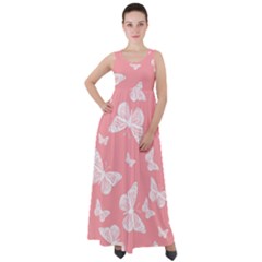 Pink And White Butterflies Empire Waist Velour Maxi Dress by SpinnyChairDesigns