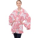 Pink and White Butterflies Long Sleeve Velvet Kimono  View1