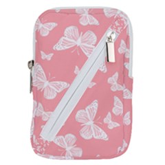 Pink And White Butterflies Belt Pouch Bag (small) by SpinnyChairDesigns