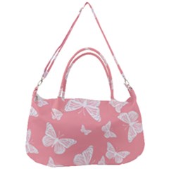 Pink And White Butterflies Removal Strap Handbag by SpinnyChairDesigns