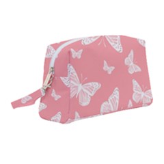 Pink And White Butterflies Wristlet Pouch Bag (medium) by SpinnyChairDesigns