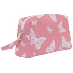 Pink And White Butterflies Wristlet Pouch Bag (large) by SpinnyChairDesigns