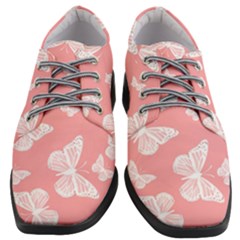 Pink And White Butterflies Women Heeled Oxford Shoes by SpinnyChairDesigns