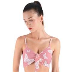 Pink And White Butterflies Woven Tie Front Bralet by SpinnyChairDesigns