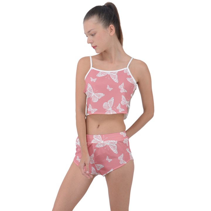 Pink and White Butterflies Summer Cropped Co-Ord Set