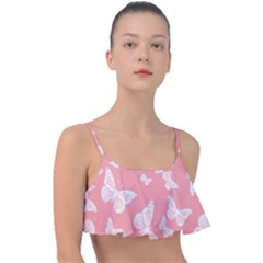 Pink And White Butterflies Frill Bikini Top by SpinnyChairDesigns