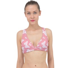 Pink And White Butterflies Classic Banded Bikini Top by SpinnyChairDesigns