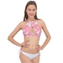 Pink and White Butterflies Cross Front Halter Bikini Top View1