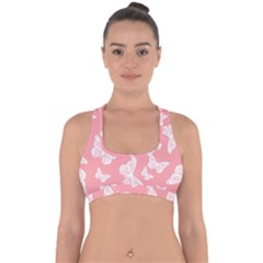 Pink And White Butterflies Cross Back Hipster Bikini Top  by SpinnyChairDesigns