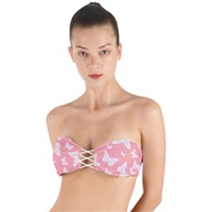 Pink And White Butterflies Twist Bandeau Bikini Top by SpinnyChairDesigns