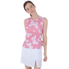 Pink And White Butterflies Women s Sleeveless Sports Top by SpinnyChairDesigns