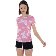 Pink And White Butterflies Back Circle Cutout Sports Tee by SpinnyChairDesigns