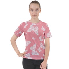 Pink And White Butterflies Women s Sport Raglan Tee