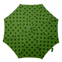 Green Four Leaf Clover Pattern Hook Handle Umbrellas (small) by SpinnyChairDesigns