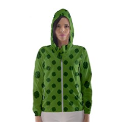 Green Four Leaf Clover Pattern Women s Hooded Windbreaker by SpinnyChairDesigns