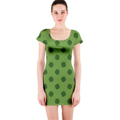 Green Four Leaf Clover Pattern Short Sleeve Bodycon Dress by SpinnyChairDesigns