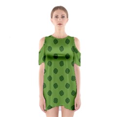 Green Four Leaf Clover Pattern Shoulder Cutout One Piece Dress by SpinnyChairDesigns