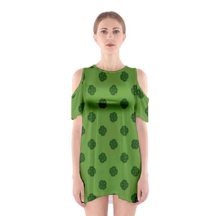 Green Four Leaf Clover Pattern Shoulder Cutout One Piece Dress