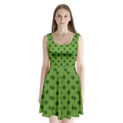 Green Four Leaf Clover Pattern Split Back Mini Dress  by SpinnyChairDesigns