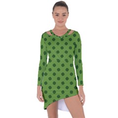 Green Four Leaf Clover Pattern Asymmetric Cut-out Shift Dress by SpinnyChairDesigns