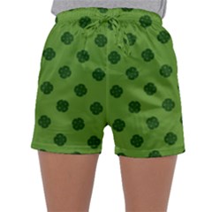 Green Four Leaf Clover Pattern Sleepwear Shorts by SpinnyChairDesigns