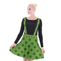 Green Four Leaf Clover Pattern Suspender Skater Skirt by SpinnyChairDesigns